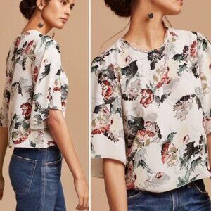 Aritzia Wilfred ivory floral Cambrai Blouse size xs